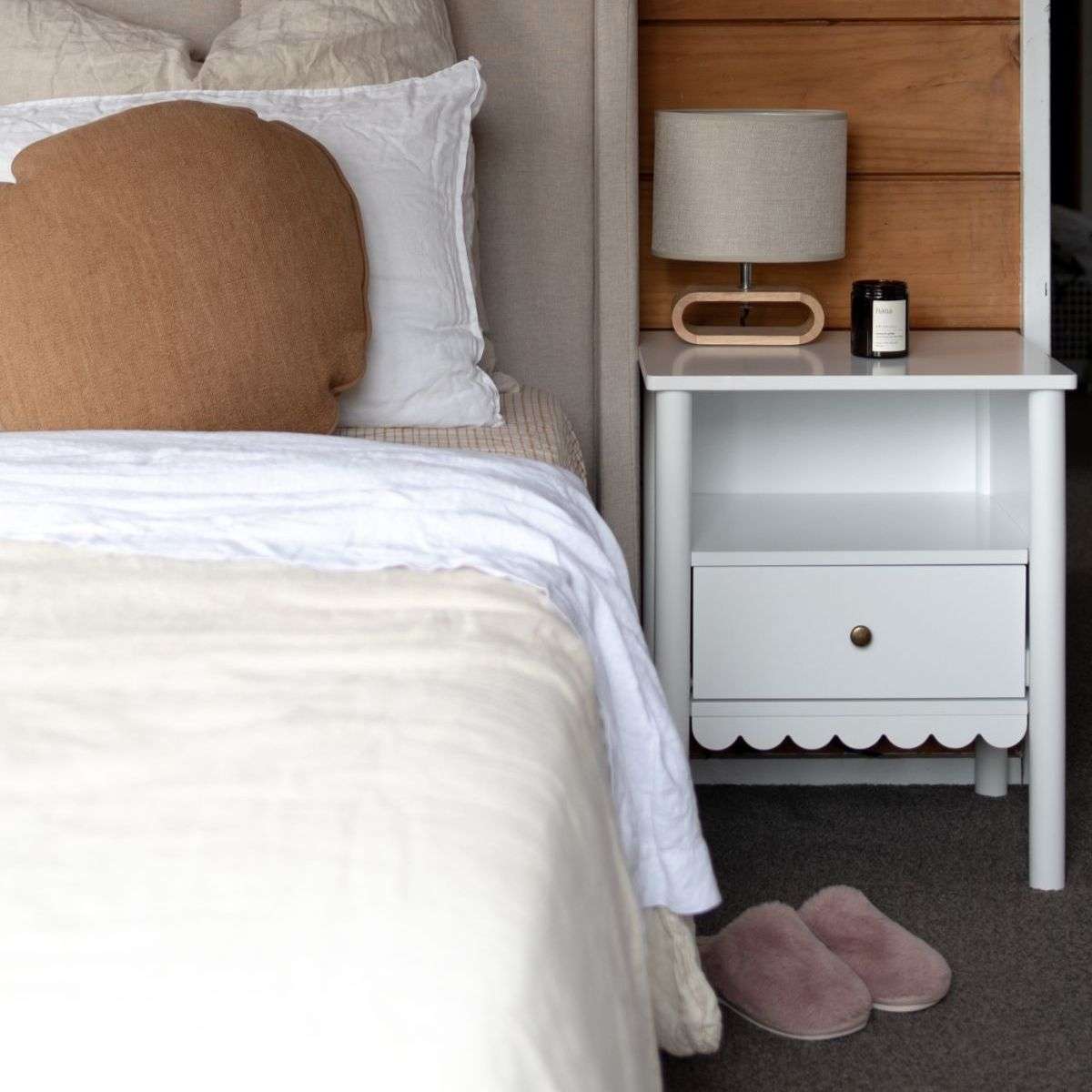 Maisie Scalloped Bedside Table - White - Mocka New Zealand