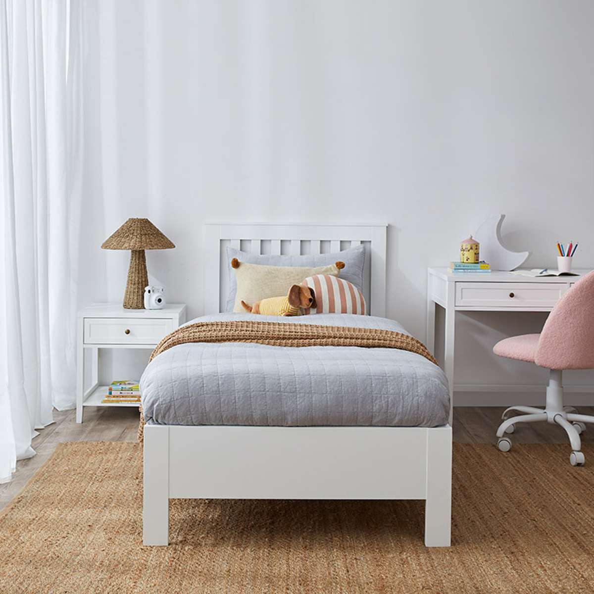 Hamptons King Single Bed - White - Mocka New Zealand