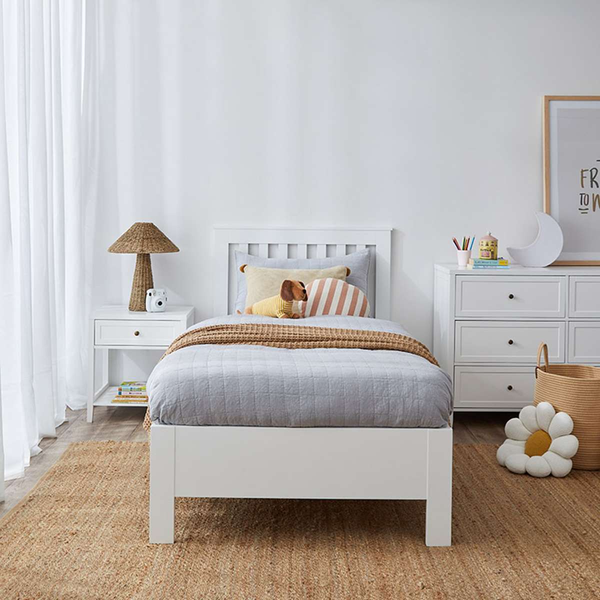 Hamptons King Single Bed - White - Mocka New Zealand