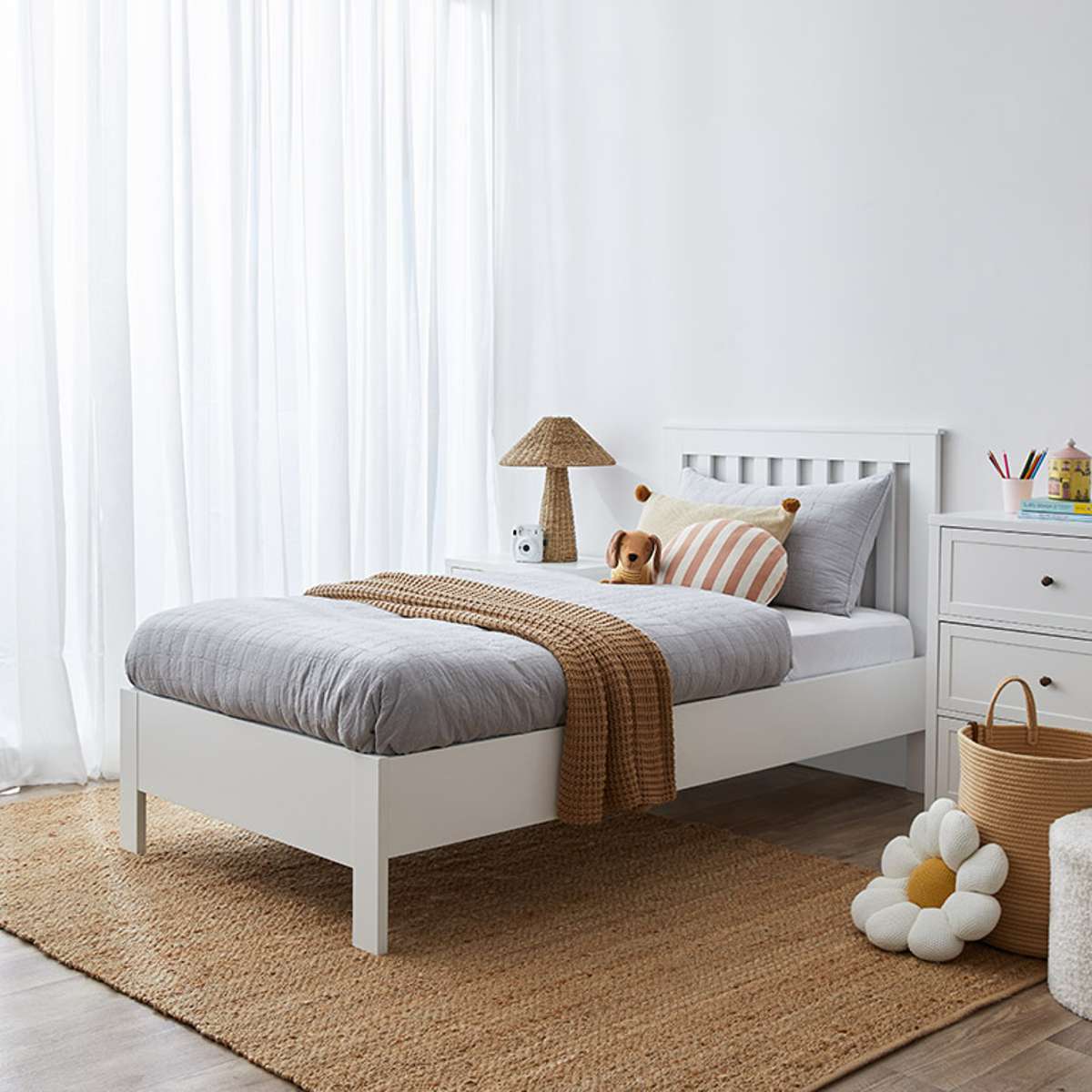 Hamptons King Single Bed - White - Mocka New Zealand