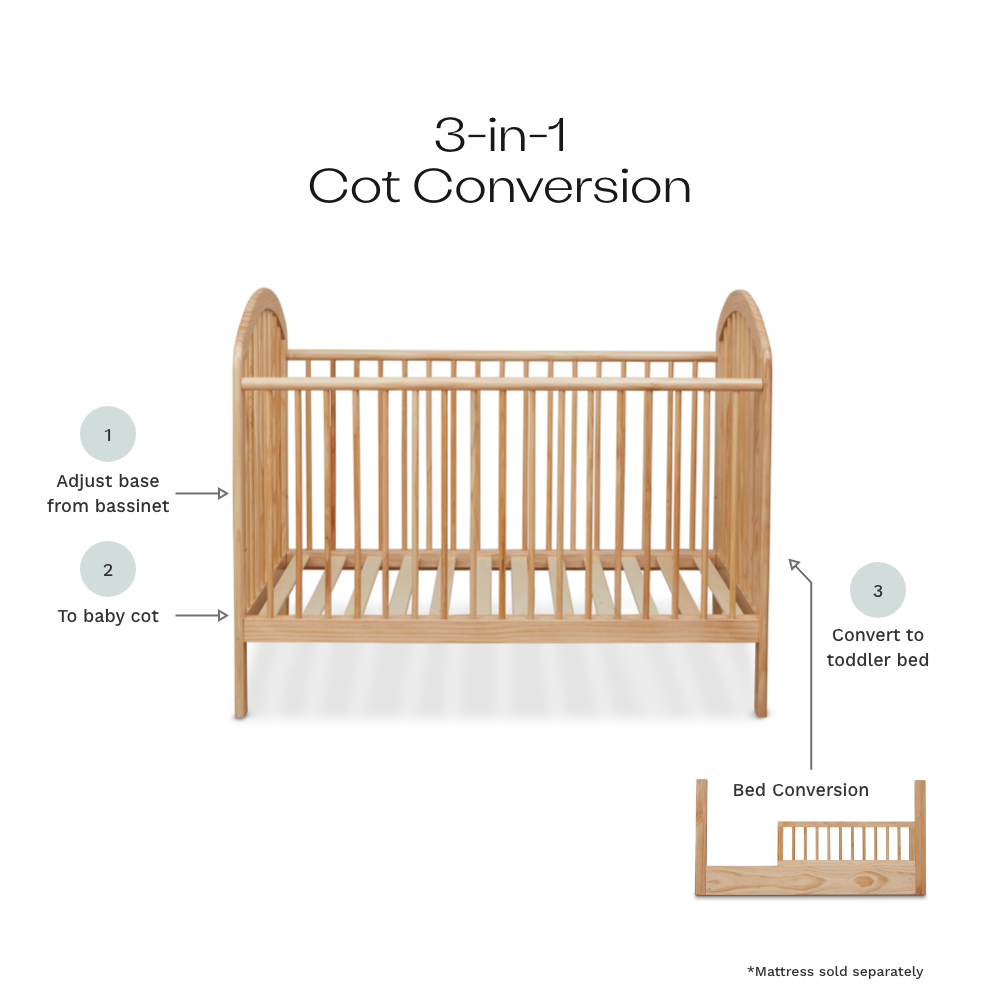 Archie Natural 3-in-1 Cot Bundle | Mocka NZ