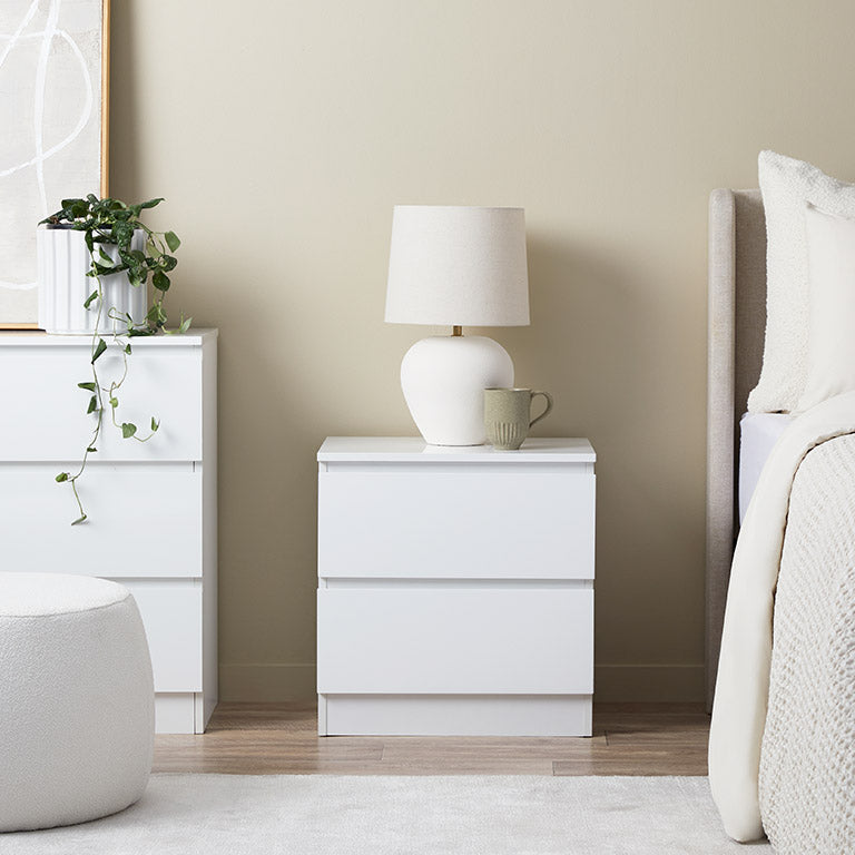 White bedside dresser top