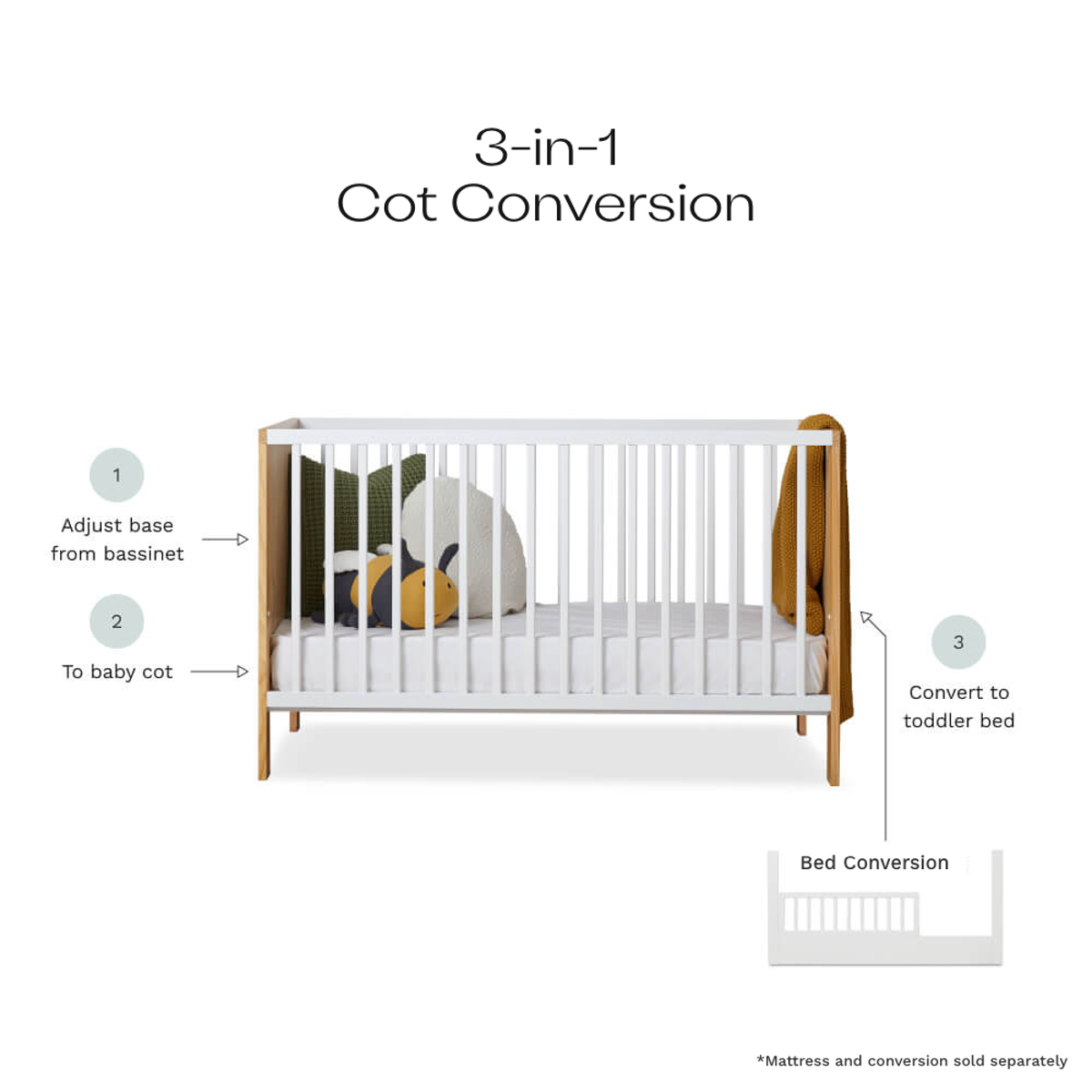 Aspiring Classic Cot - White/Natural - Mocka New Zealand