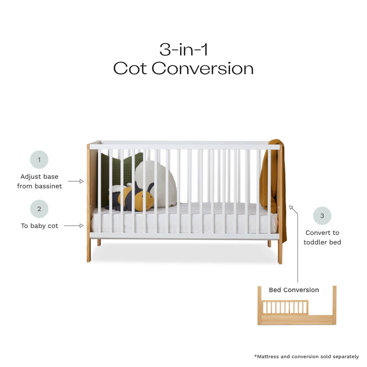 Aspiring Classic Cot White Natural Baby Cots Nursery