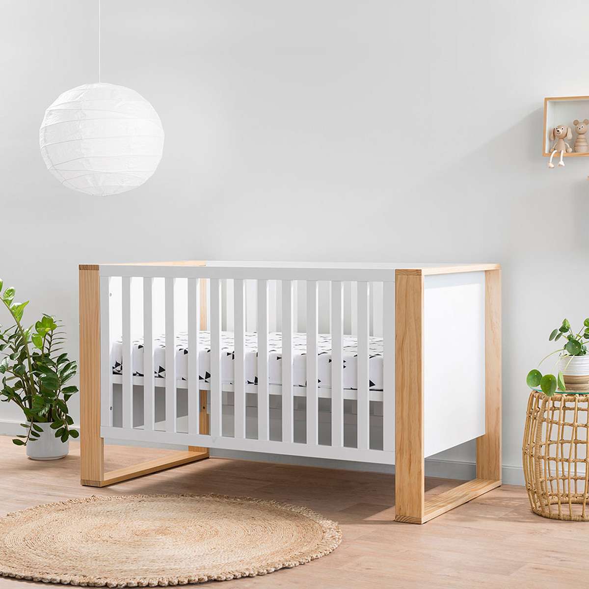 Boston Contemporary Cot - White/Natural  Nursery Furniture