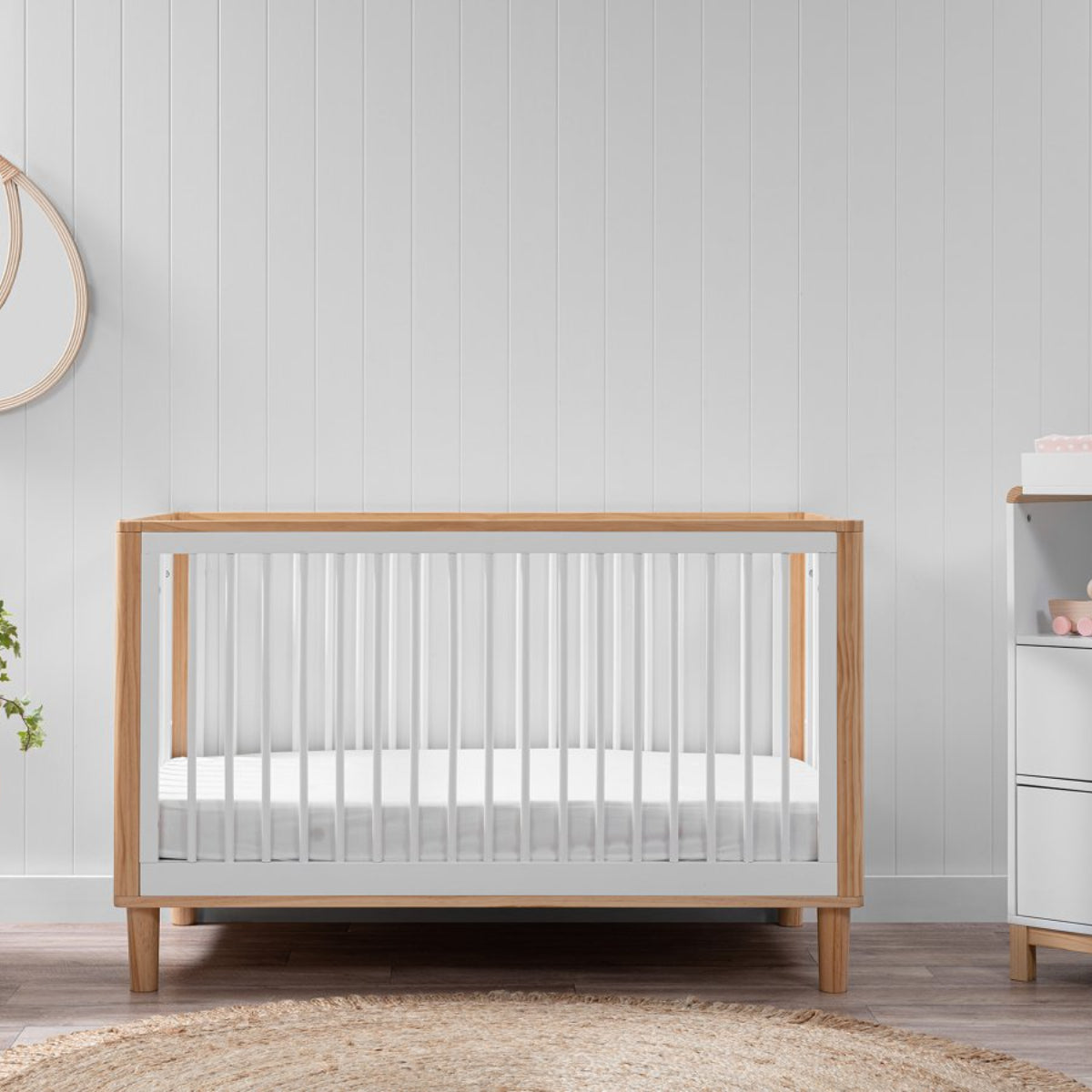 Mocka Tahoe Cot - White/Natural | Baby Cots