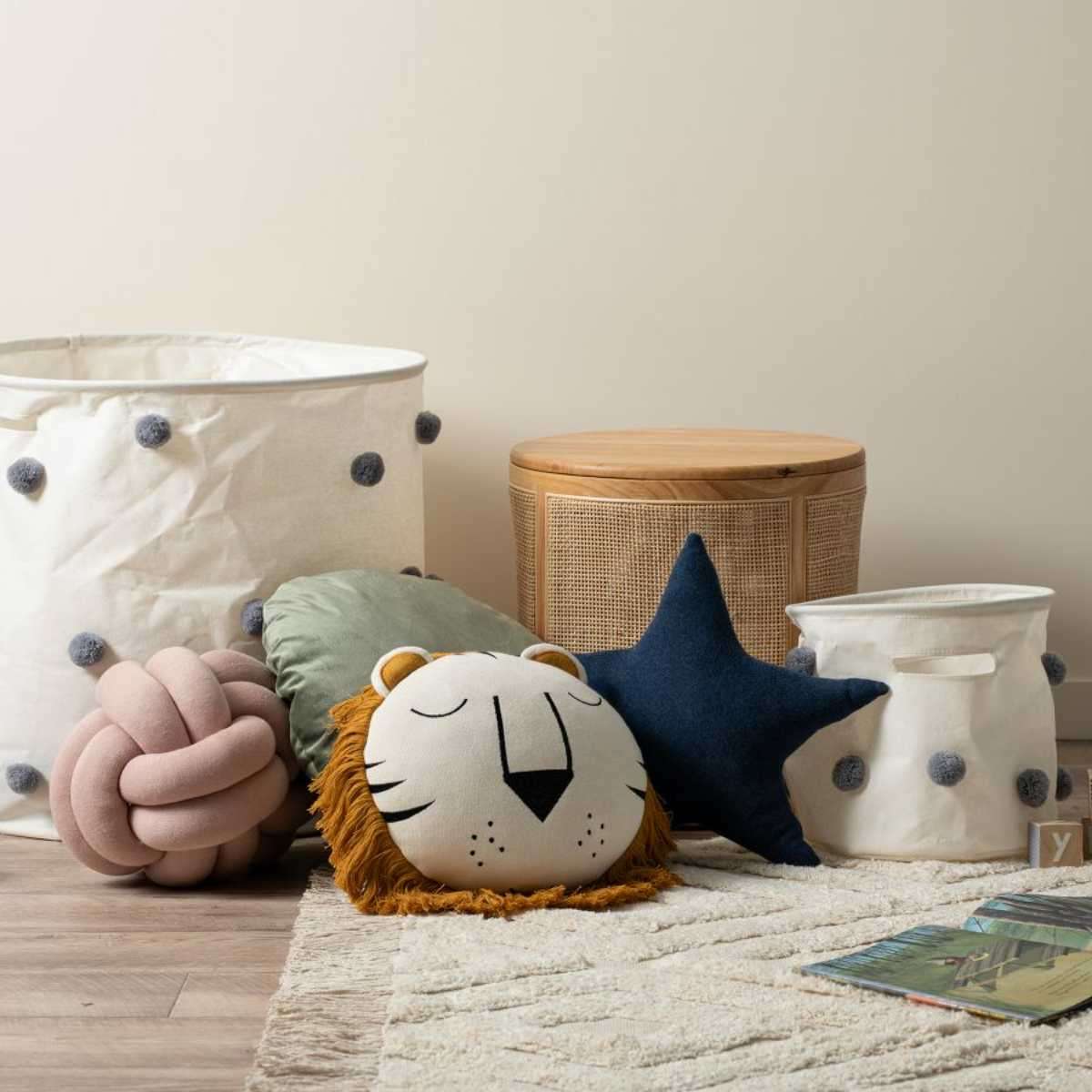 Lion Knitted Cushion - Kids Bedroom Decor | Mocka NZ