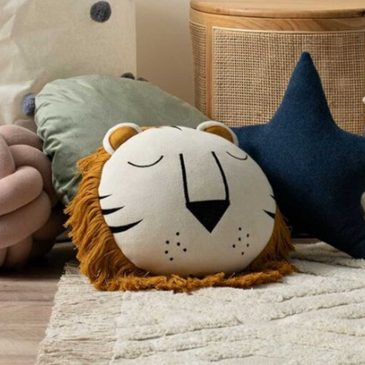 Lion Knitted Cushion - Kids Bedroom Decor | Mocka NZ