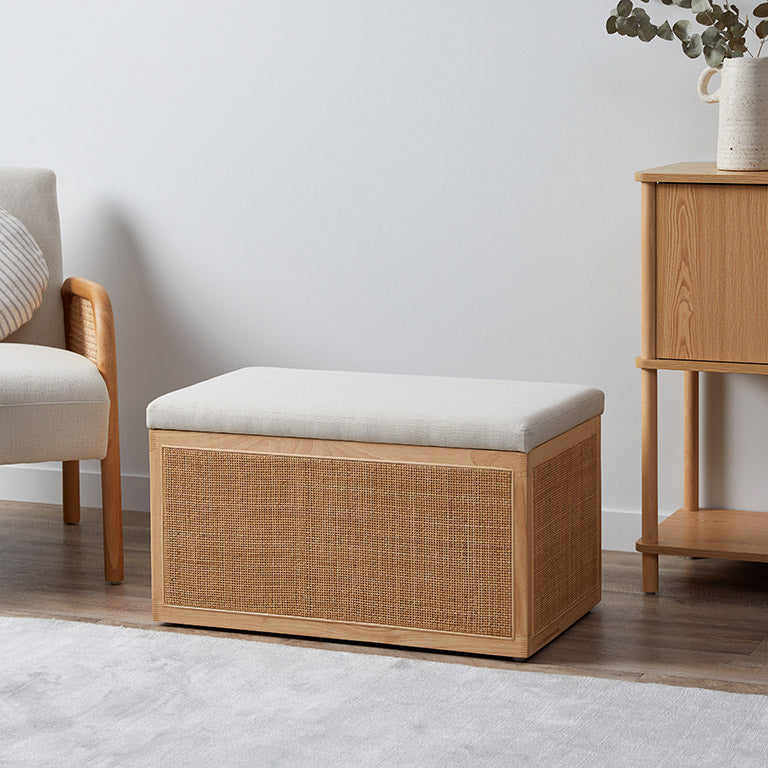 Rattan and Linen Look Storage Box - Natural - Mocka New Zealand