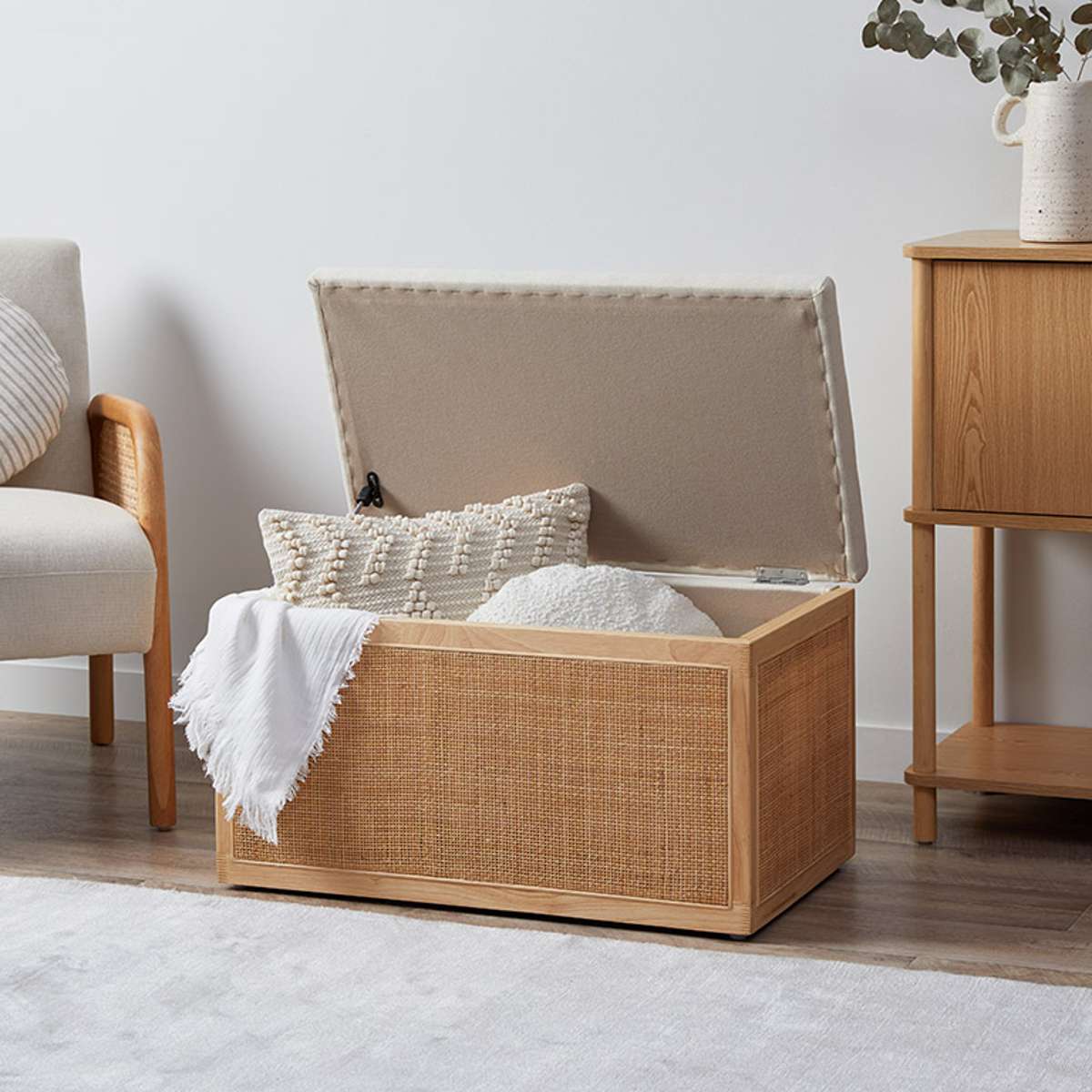 Rattan and Linen Look Storage Box - Natural - Mocka New Zealand