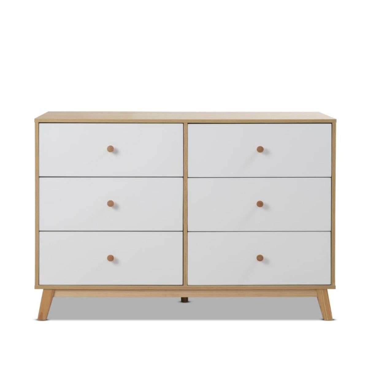 Aspen Six Drawer - White/Natural - Mocka New Zealand