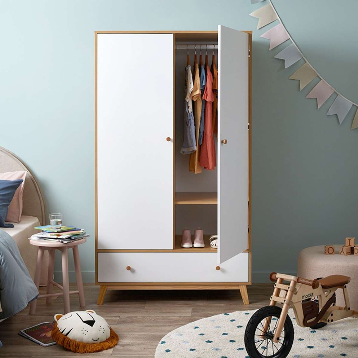 Aspen Wardrobe - White/Natural - Mocka New Zealand