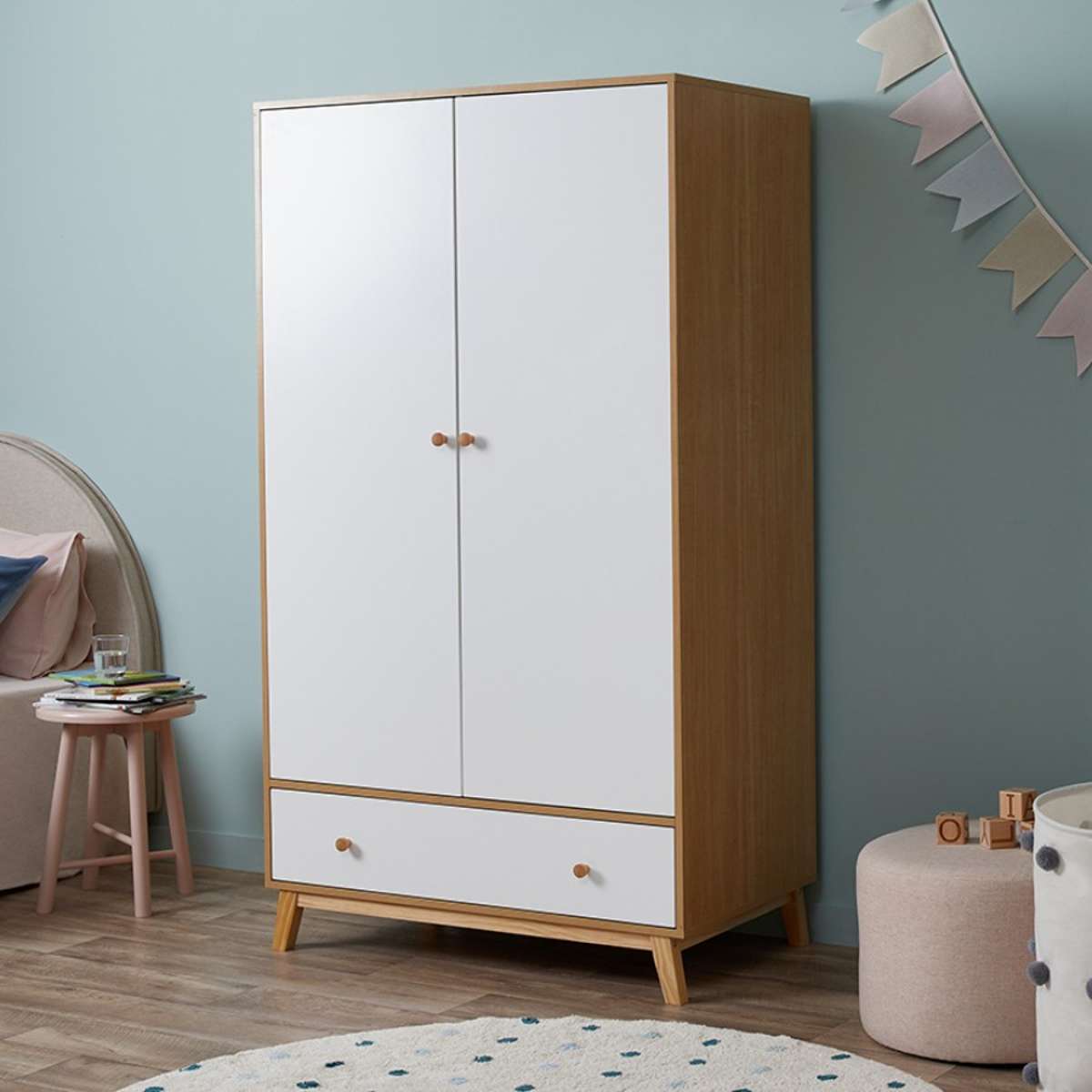 Aspen Wardrobe - White/Natural - Mocka New Zealand