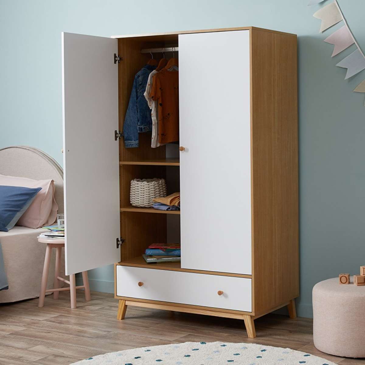 Aspen Wardrobe - White/Natural - Mocka New Zealand