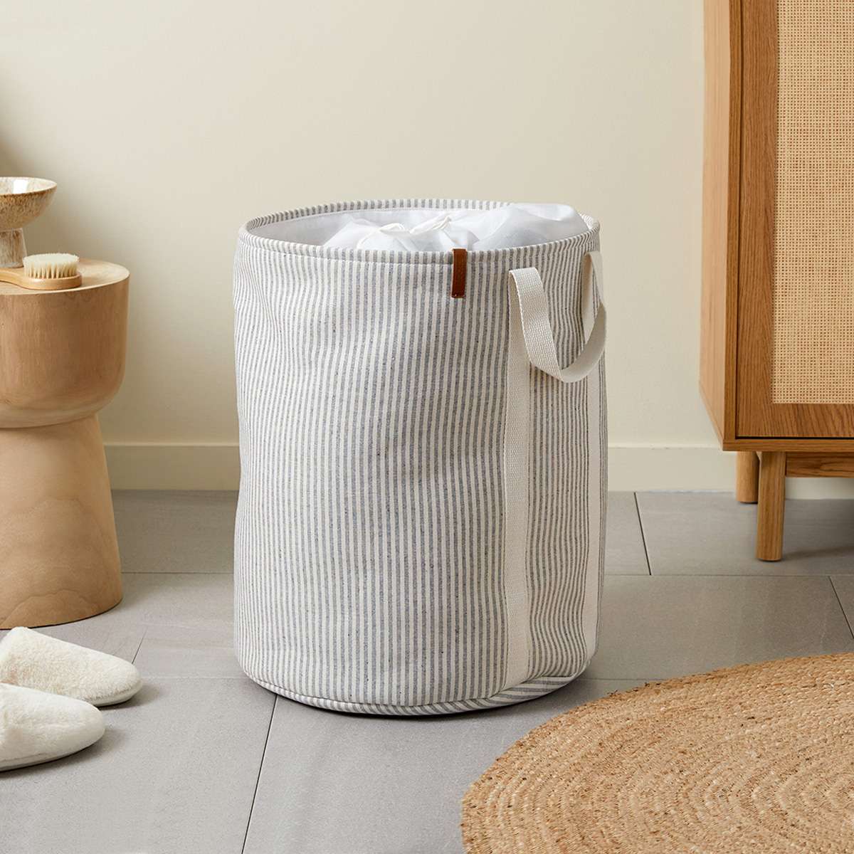 Grey and white laundry basket online
