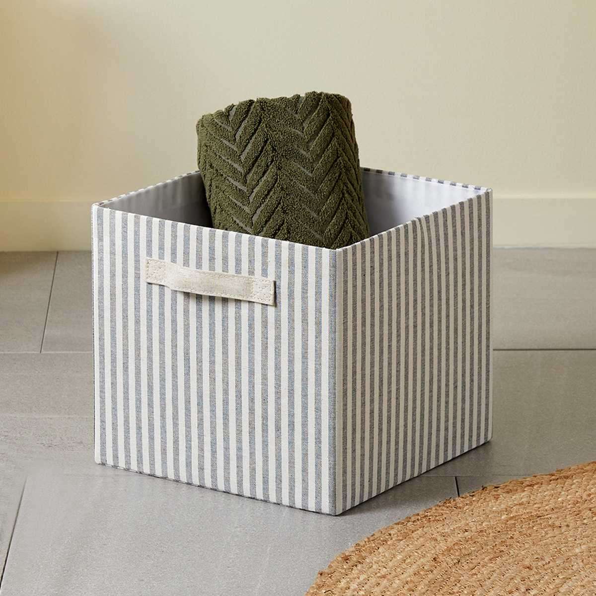 Hamptons Stripe Cube Basket | Storage | Mocka NZ