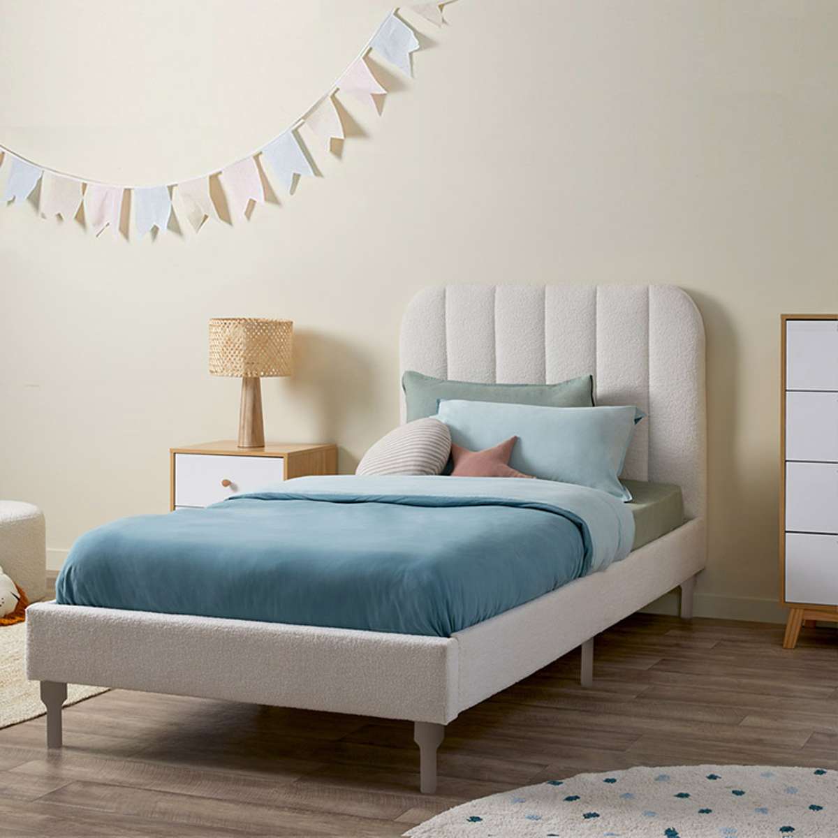 Belinda Boucle Teddy Single Bed - Ivory - Mocka New Zealand