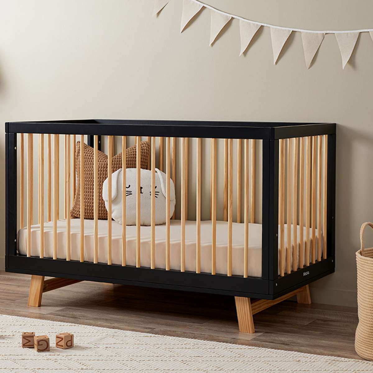 Aspen Black/Natural 3-in-1 Cot Conversion Bundle - Mocka New Zealand