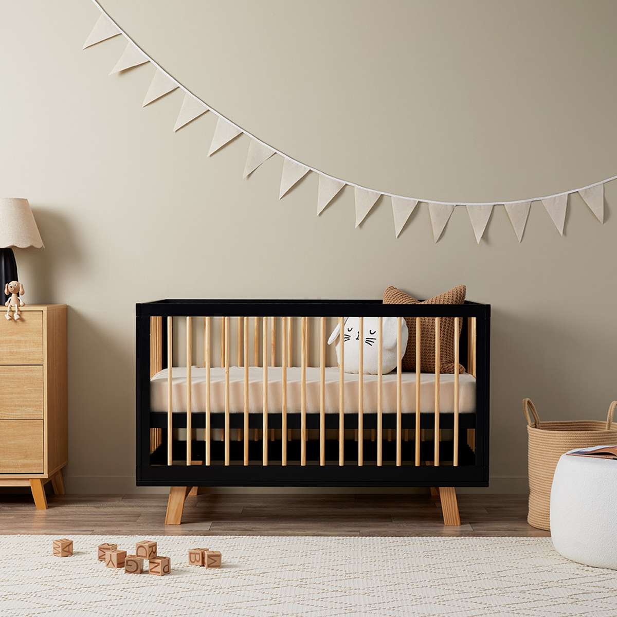 Aspen Black/Natural 3-in-1 Cot Conversion Bundle - Mocka New Zealand