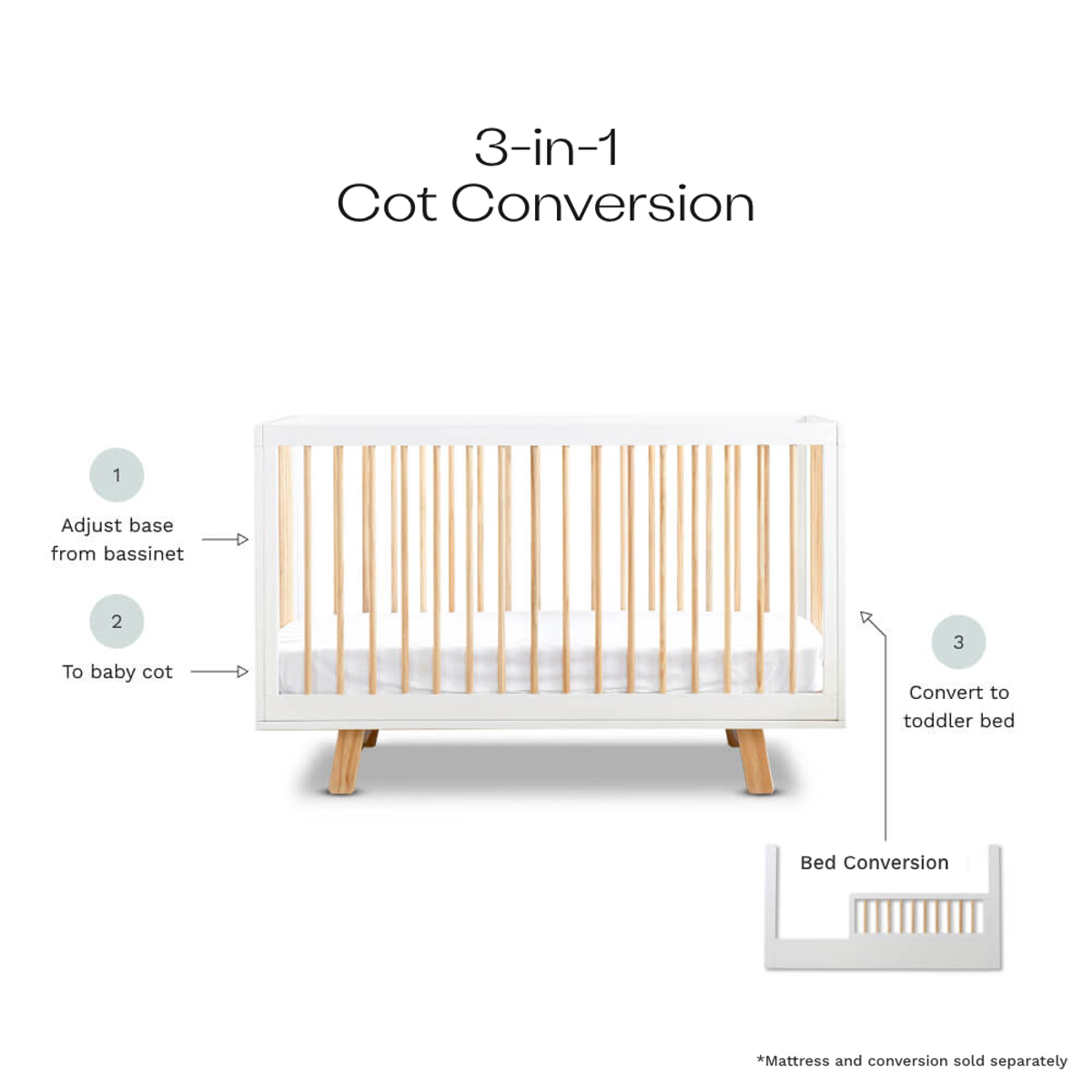 Aspen Classic Cot - White/Natural - Mocka New Zealand