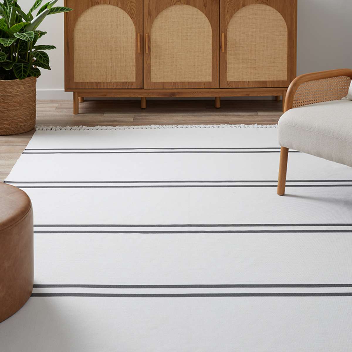 Kobie Cotton Blend Striped Floor Rug - Extra Large - Mocka New Zealand