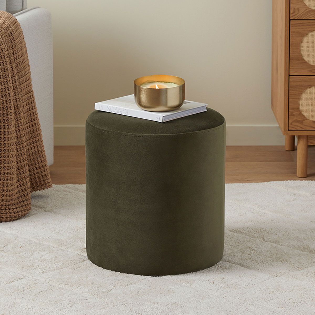 Velvet Ottoman Small Olive Green | Home Furniture | Mocka NZ