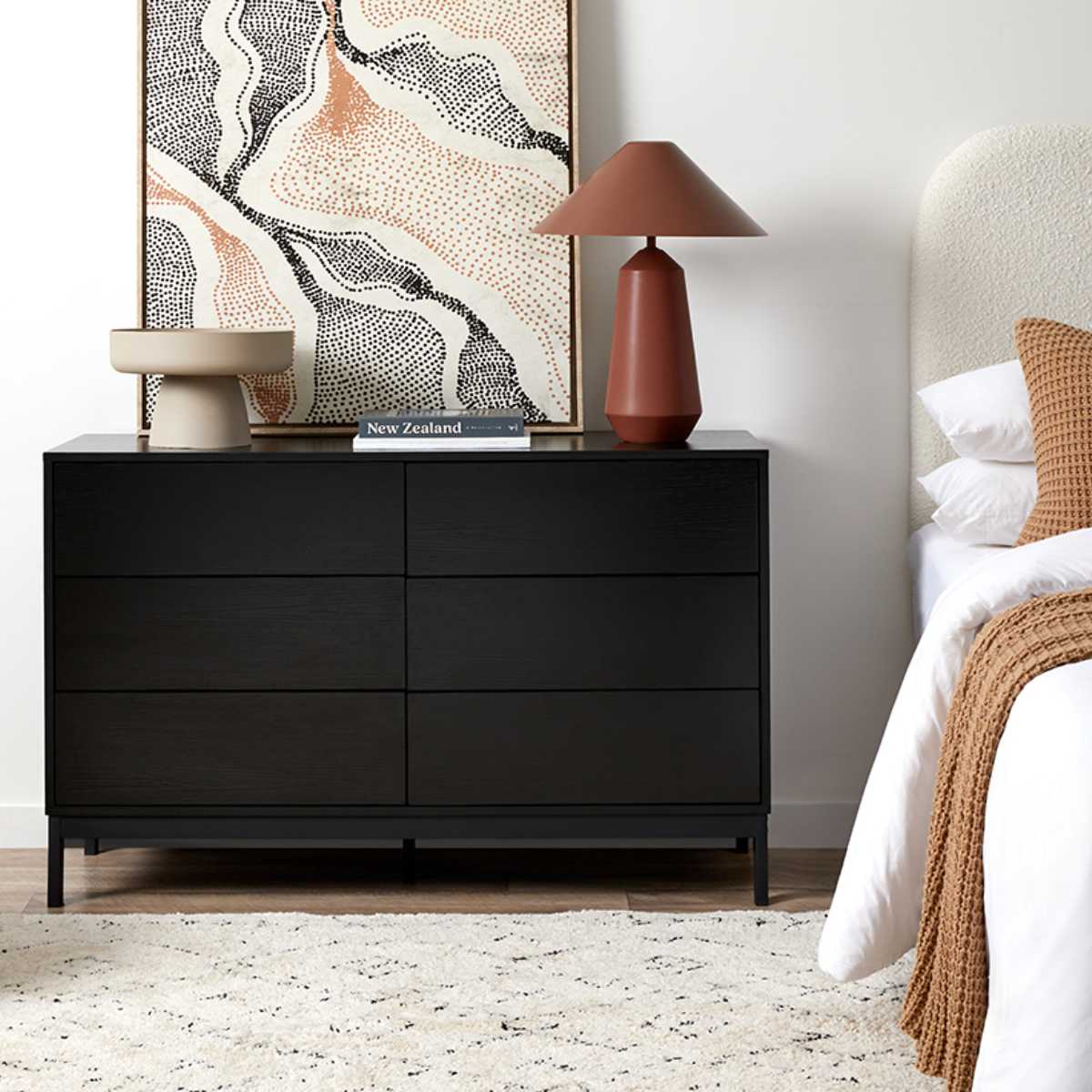 Zander Six Drawer - Black | Home Furniture | Mocka NZ