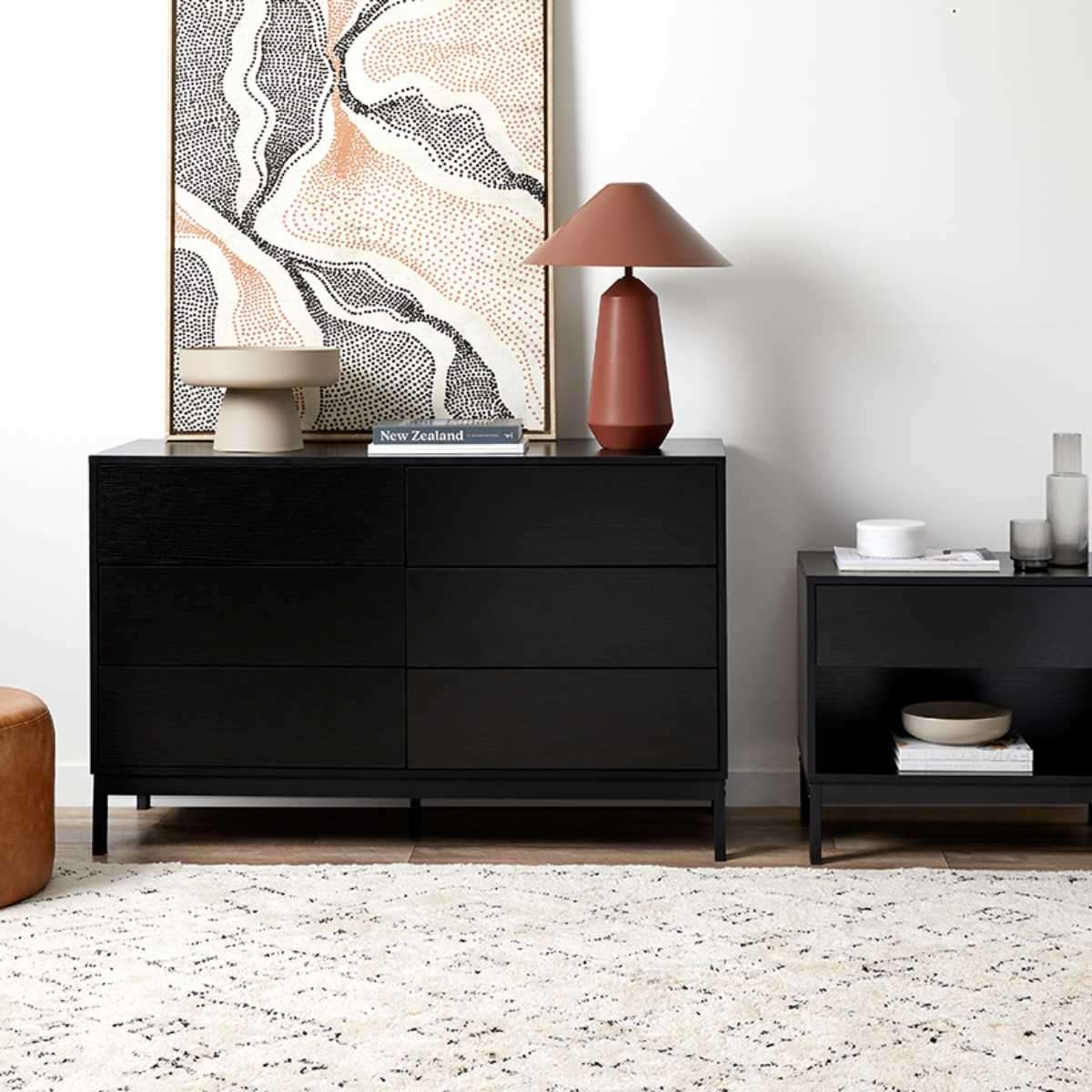 Zander Six Drawer - Black | Home Furniture | Mocka NZ