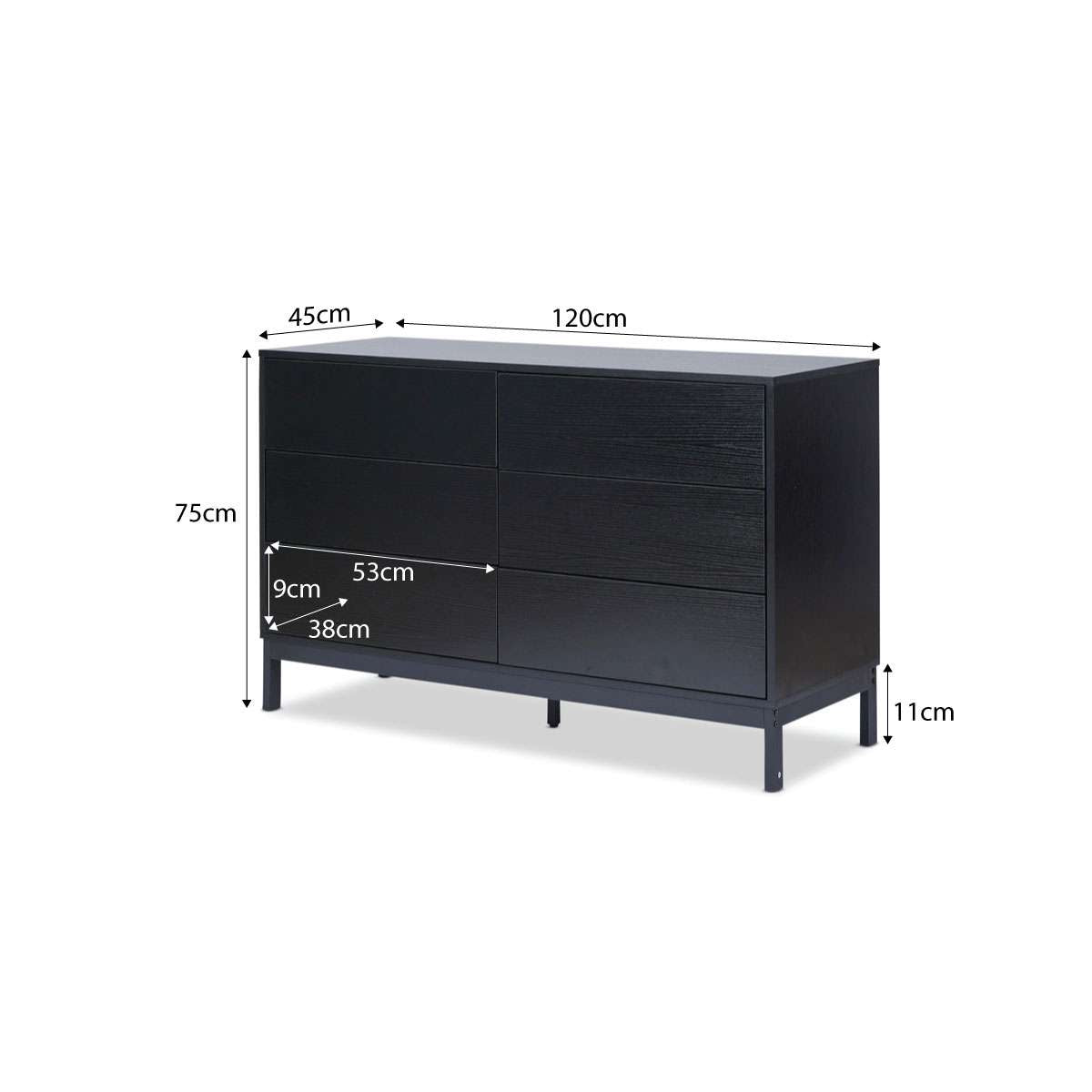 Zander Six Drawer - Black | Home Furniture | Mocka NZ