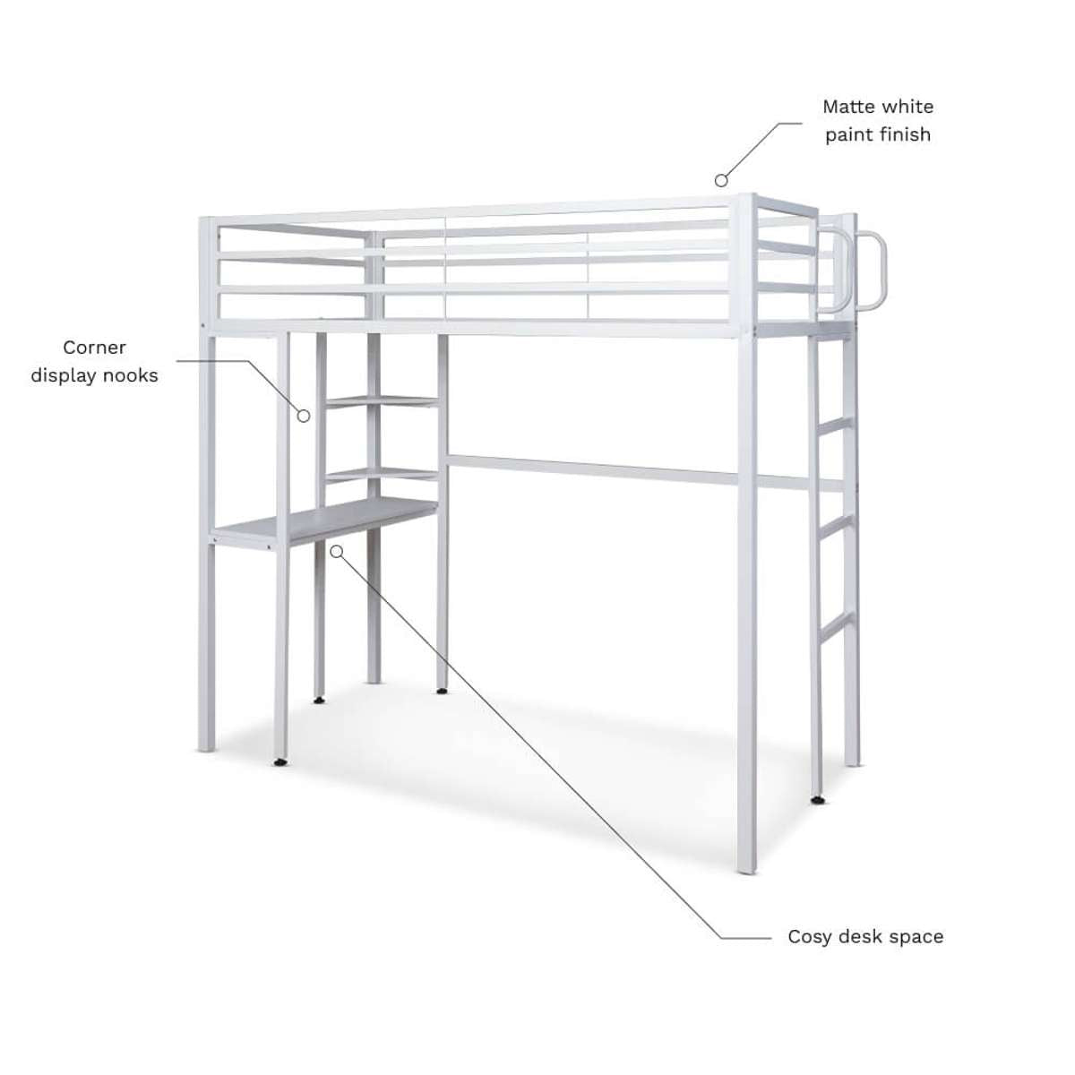 Lacie Metal Loft Bed with Desk - Mocka New Zealand