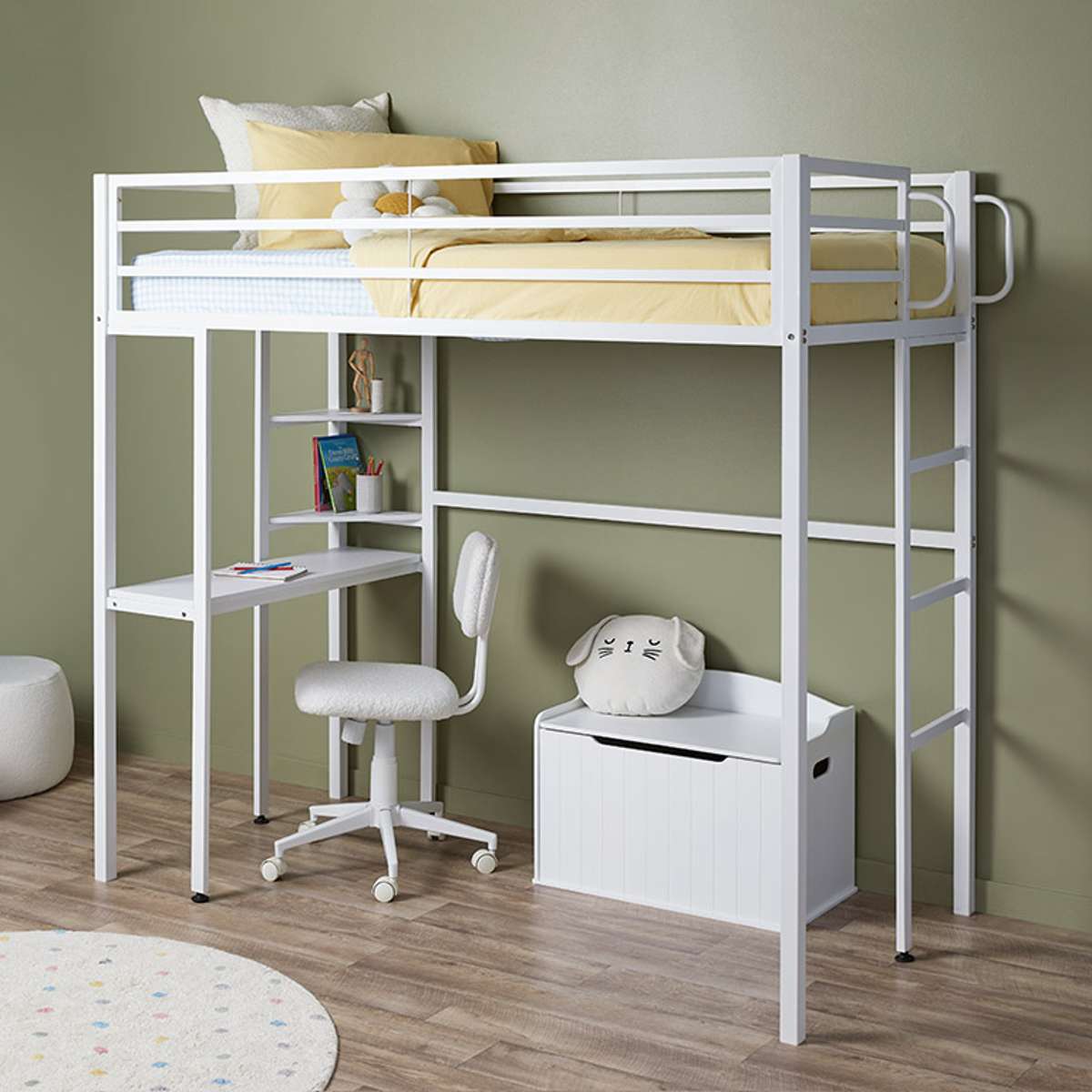 Lacie Metal Loft Bed with Desk - Mocka New Zealand