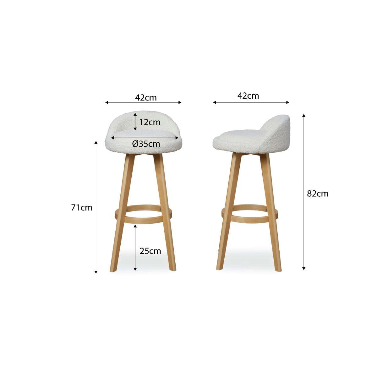 Jamie Bar Stool - Set of 2 - Cream Boucle - Mocka New Zealand