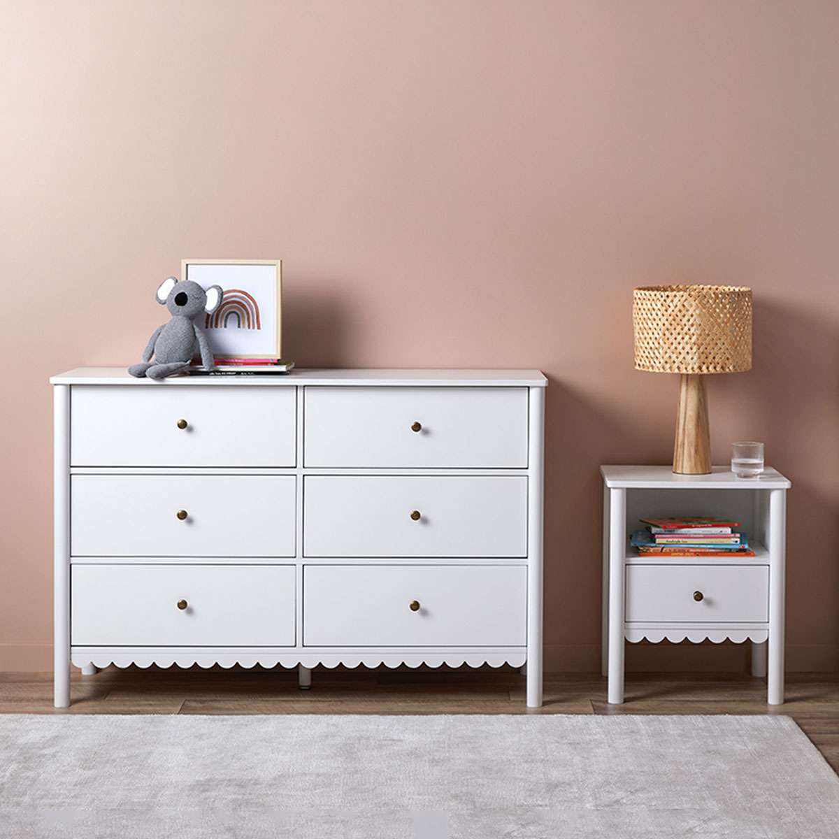 Maisie Scalloped Bedside Table - White - Mocka New Zealand