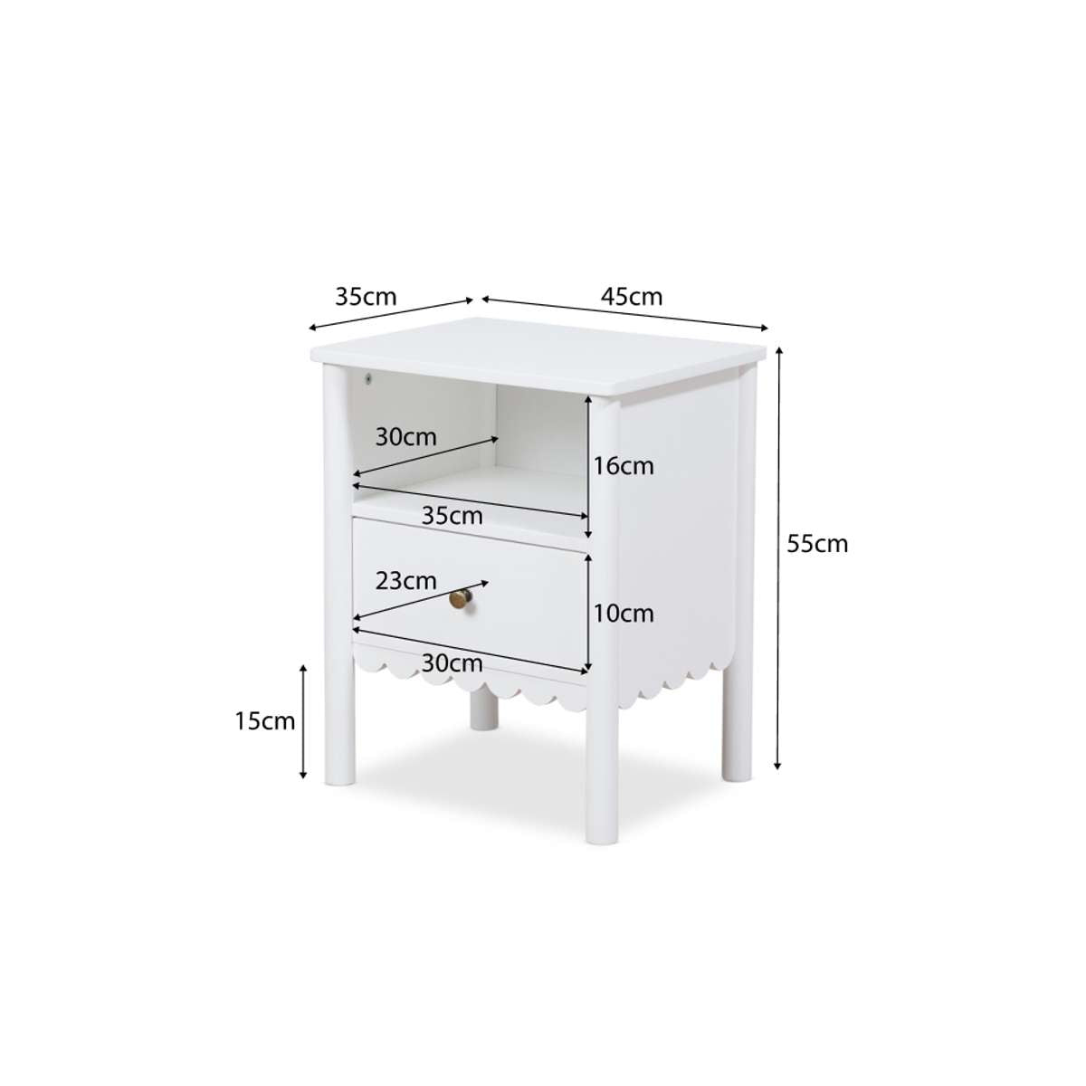 Maisie Scalloped Bedside Table - White - Mocka New Zealand