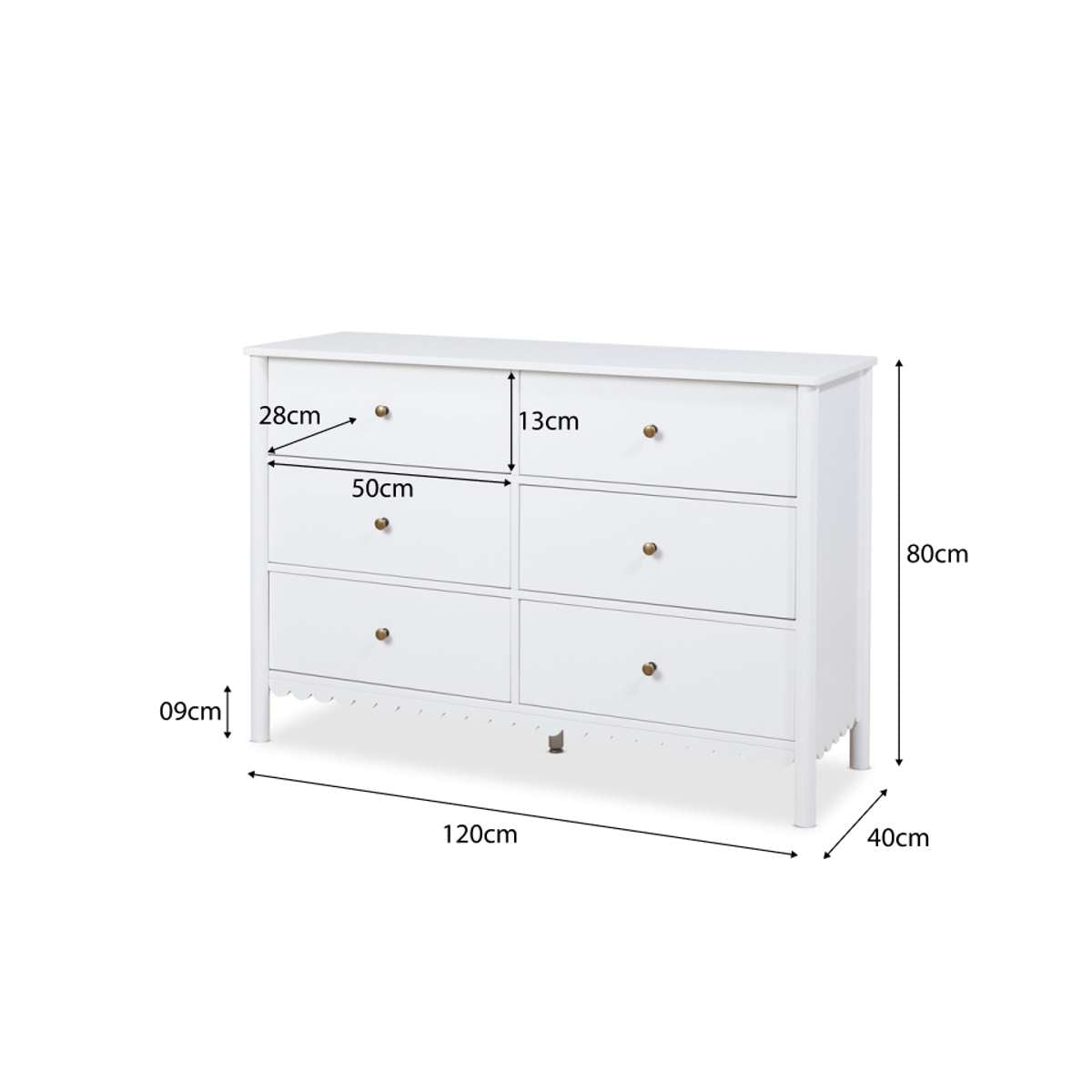 Maisie Scalloped Six Drawer - White - Mocka New Zealand