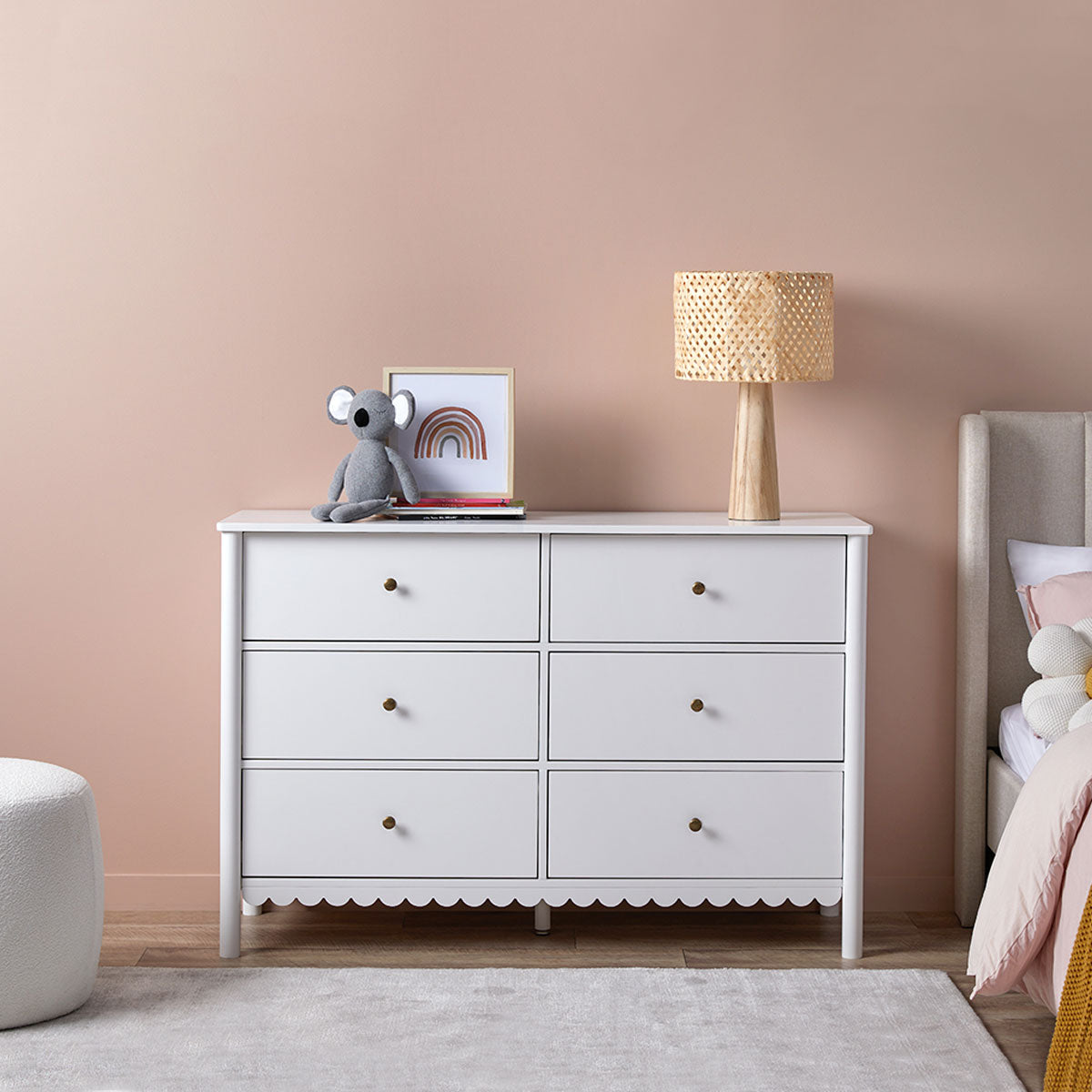 Maisie Scalloped Six Drawer - White - Mocka New Zealand