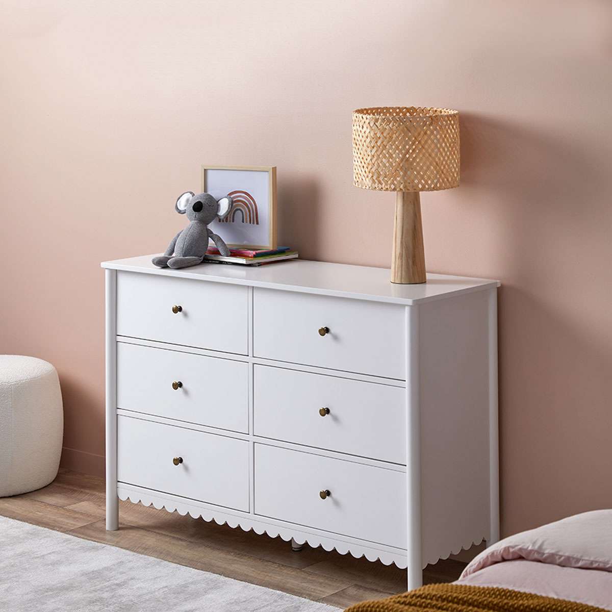 Maisie Scalloped Six Drawer - White - Mocka New Zealand