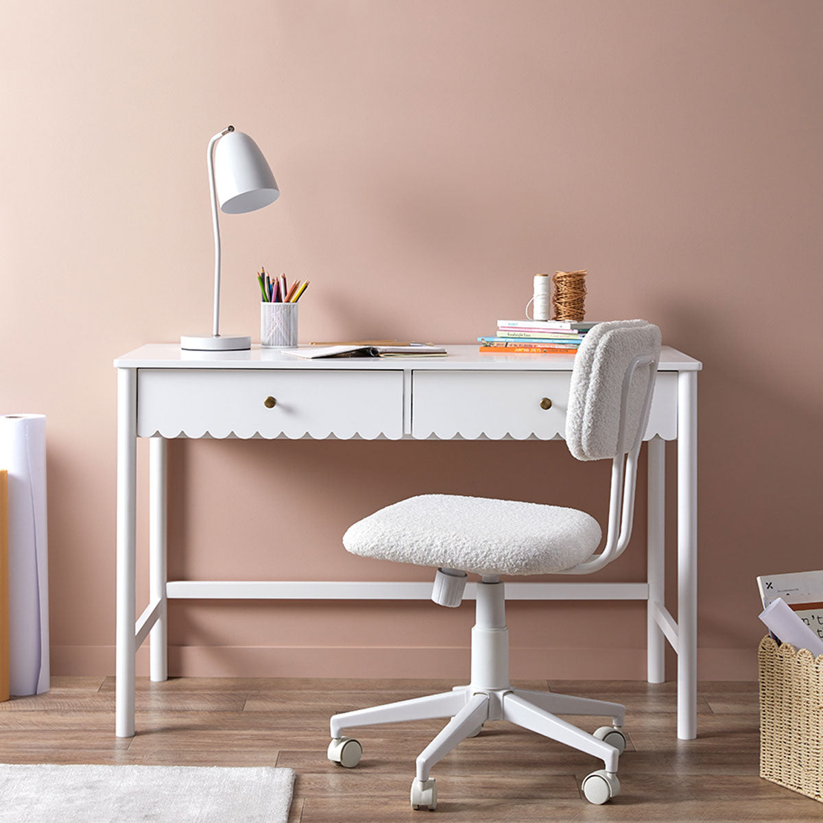 Maisie Scalloped Desk - White - Mocka New Zealand