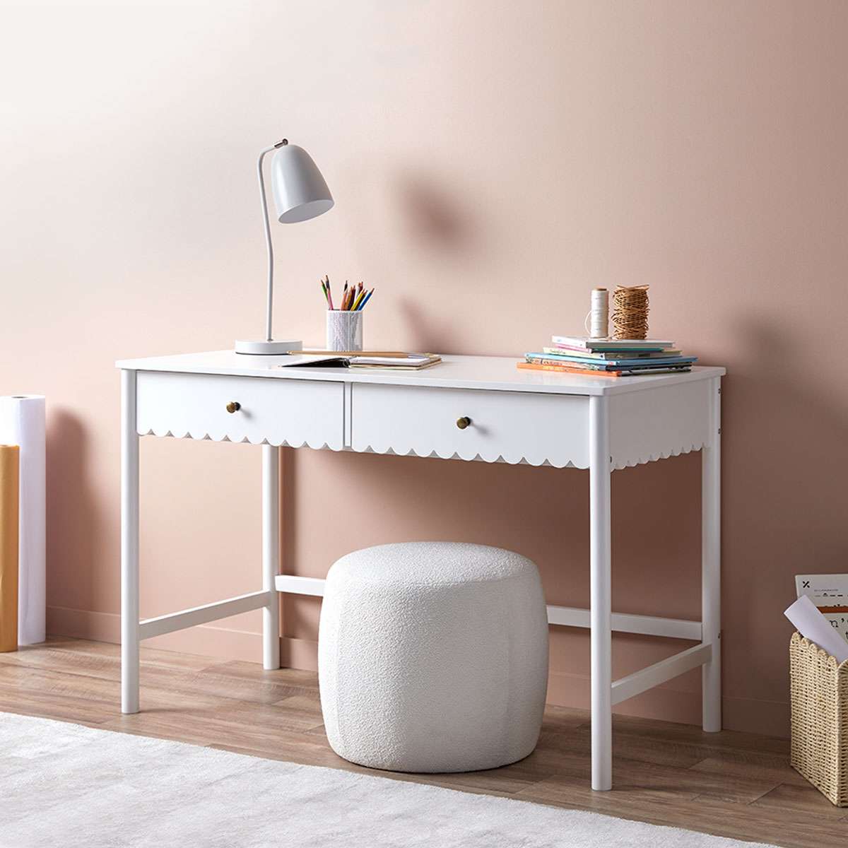 Maisie Scalloped Desk - White - Mocka New Zealand