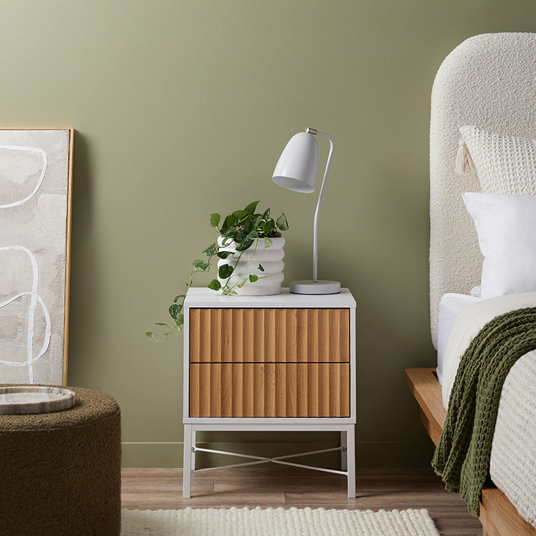 Nyla Bedside Table - White/Natural | Mocka NZ