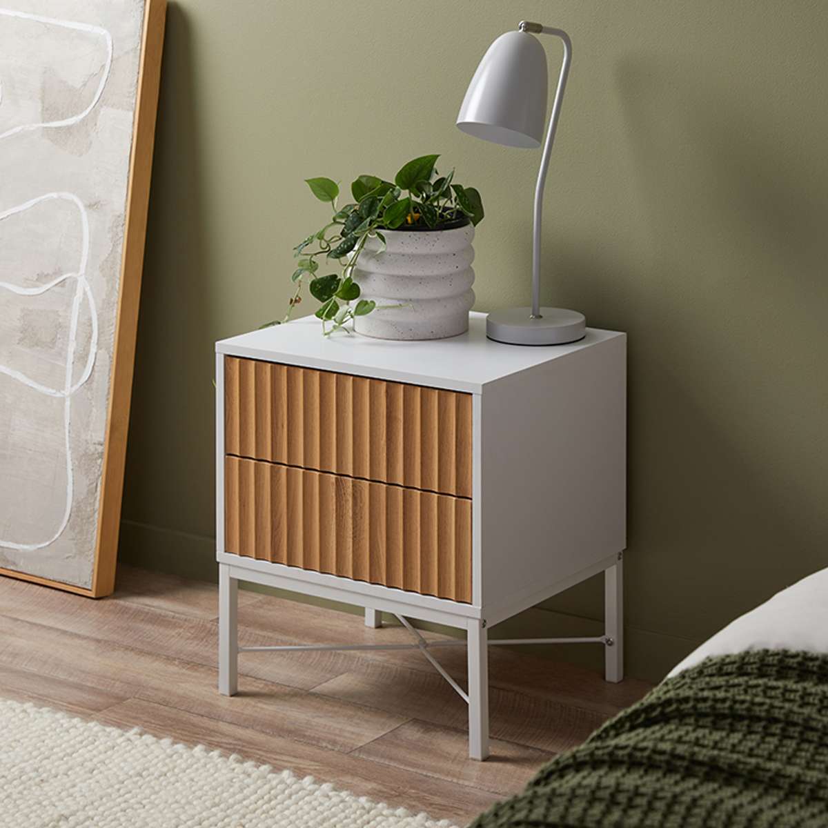 Nyla Bedside Table - White/Natural | Mocka NZ