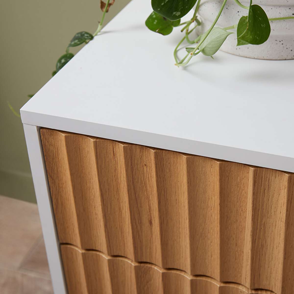 Nyla Bedside Table - White/Natural | Mocka NZ