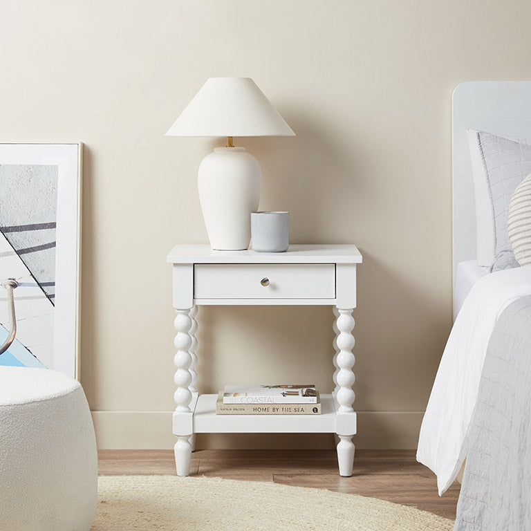 Bobbin Bedside Table - White - Mocka New Zealand