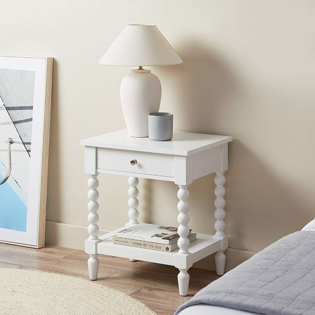 Bobbin Bedside Table - White - Mocka New Zealand