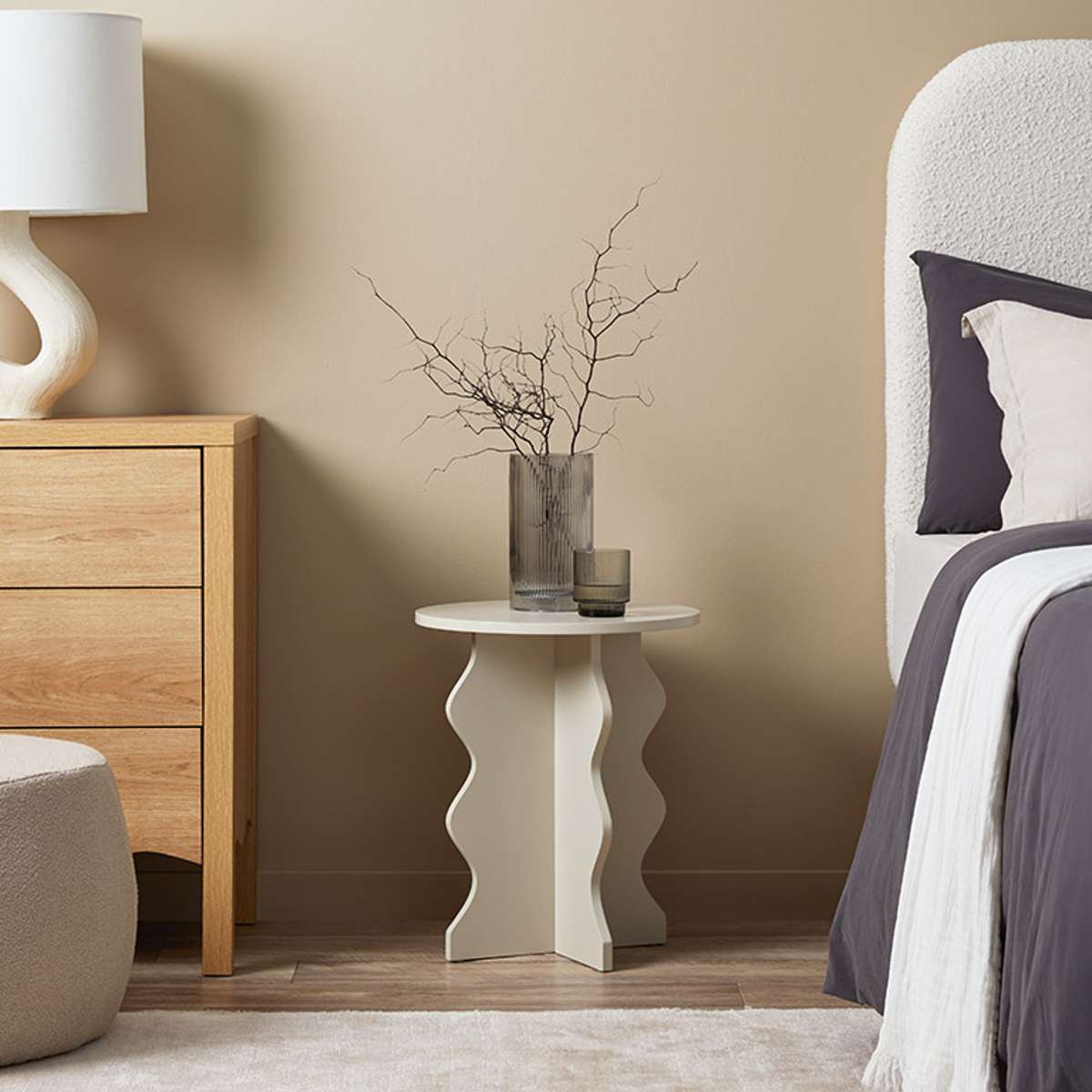 Iris Wavey Side Table - Beige - Mocka New Zealand