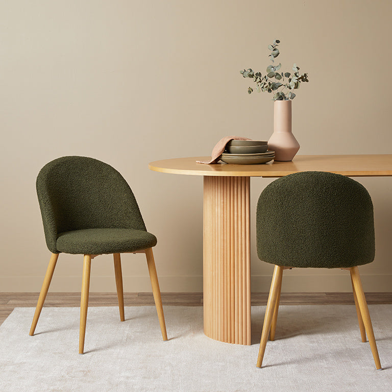 Londyn Dining Chairs - Set of 2 - Green Boucle - Mocka New Zealand