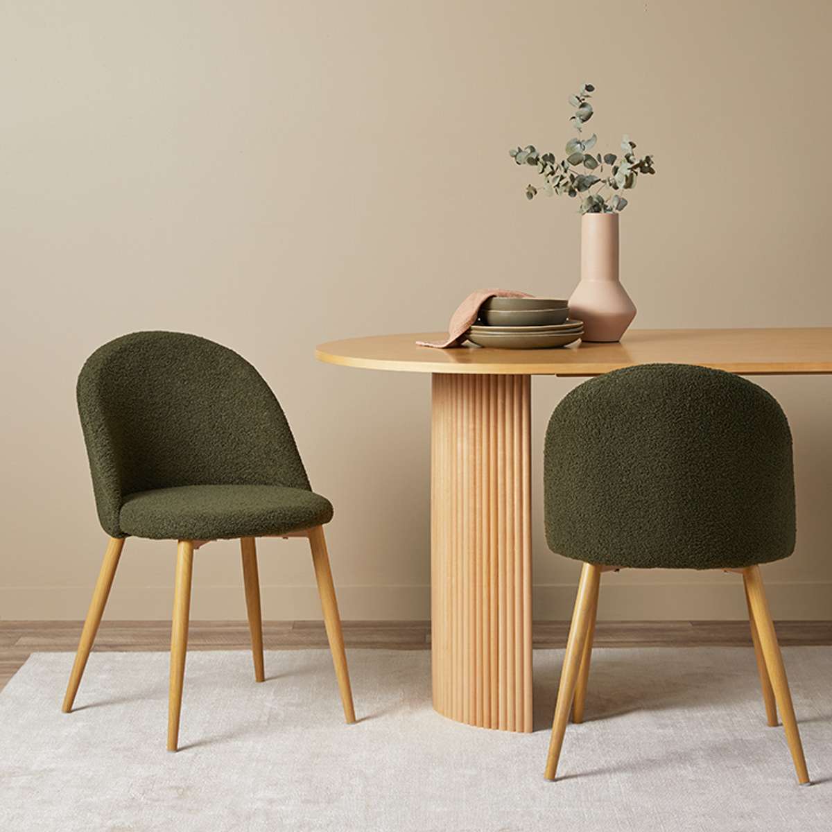 Londyn Dining Chairs - Green Boucle Set of Six Bundle - Mocka New Zealand