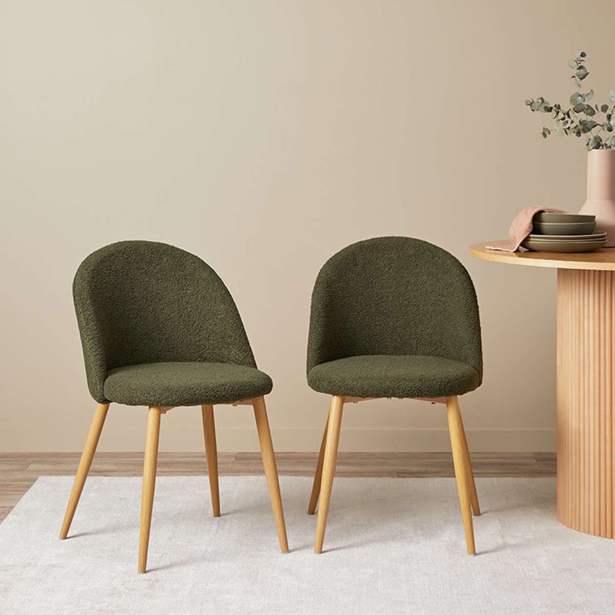 Londyn Dining Chairs - Set of 2 - Green Boucle - Mocka New Zealand