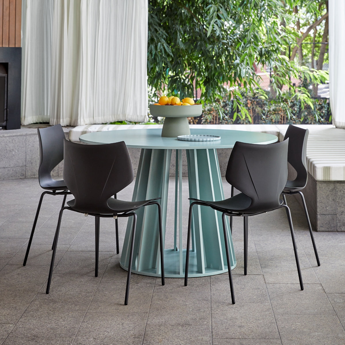 Rune Four Seater Slatted Round Dining Table - Sage - Mocka New Zealand