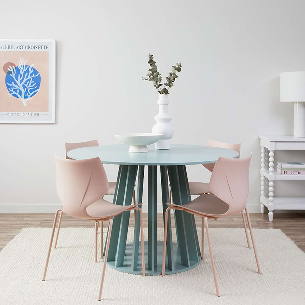 Rune Four Seater Slatted Round Dining Table - Sage - Mocka New Zealand